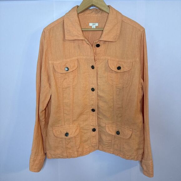 J Jill Womens Utility Jacket 100% Linen Peach Large‎ Button Front Coastal - Picture 2 of 10